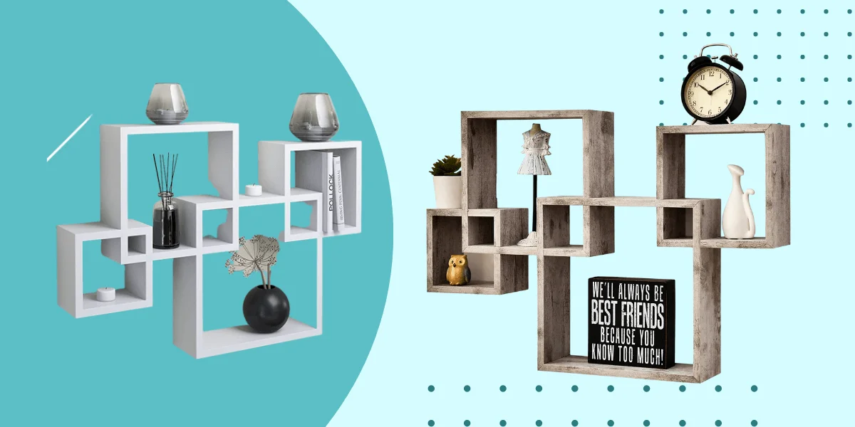 Greenco GRC5393 Natural Wood Floating Cube Shelves Floating Cube Shelves